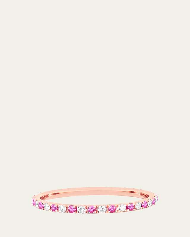 14k Rose Gold Diamond and Pink Sapphire Eternity Ring, Size 5 and